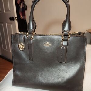 Coach Dark Brown Leather Satchel with Gold Hardware